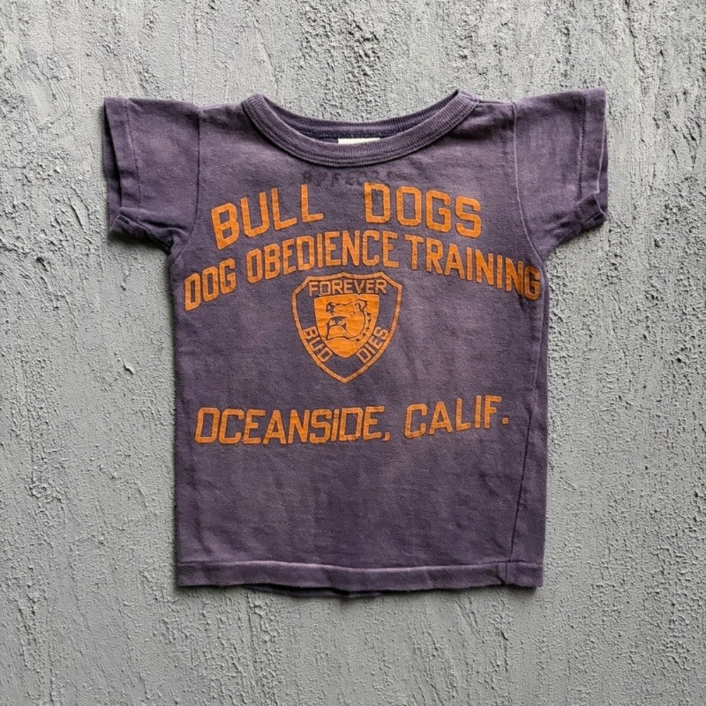 Denim & Dungaree T-Shirt XXS 90CM Purple Bull Dogs Oceanside Japan Baby